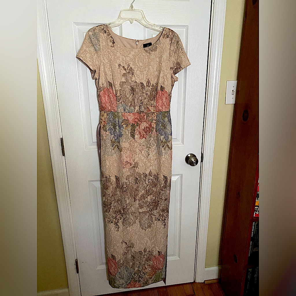 Adrianna Papell Floral Gown With Sash Belt- Excellent Condition
